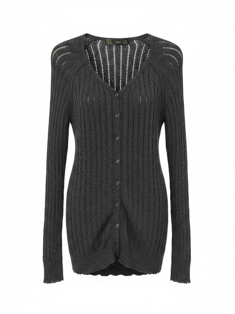 Zara Dark Charcoal Grey Open-Knit Cardigan Sweater - Size L